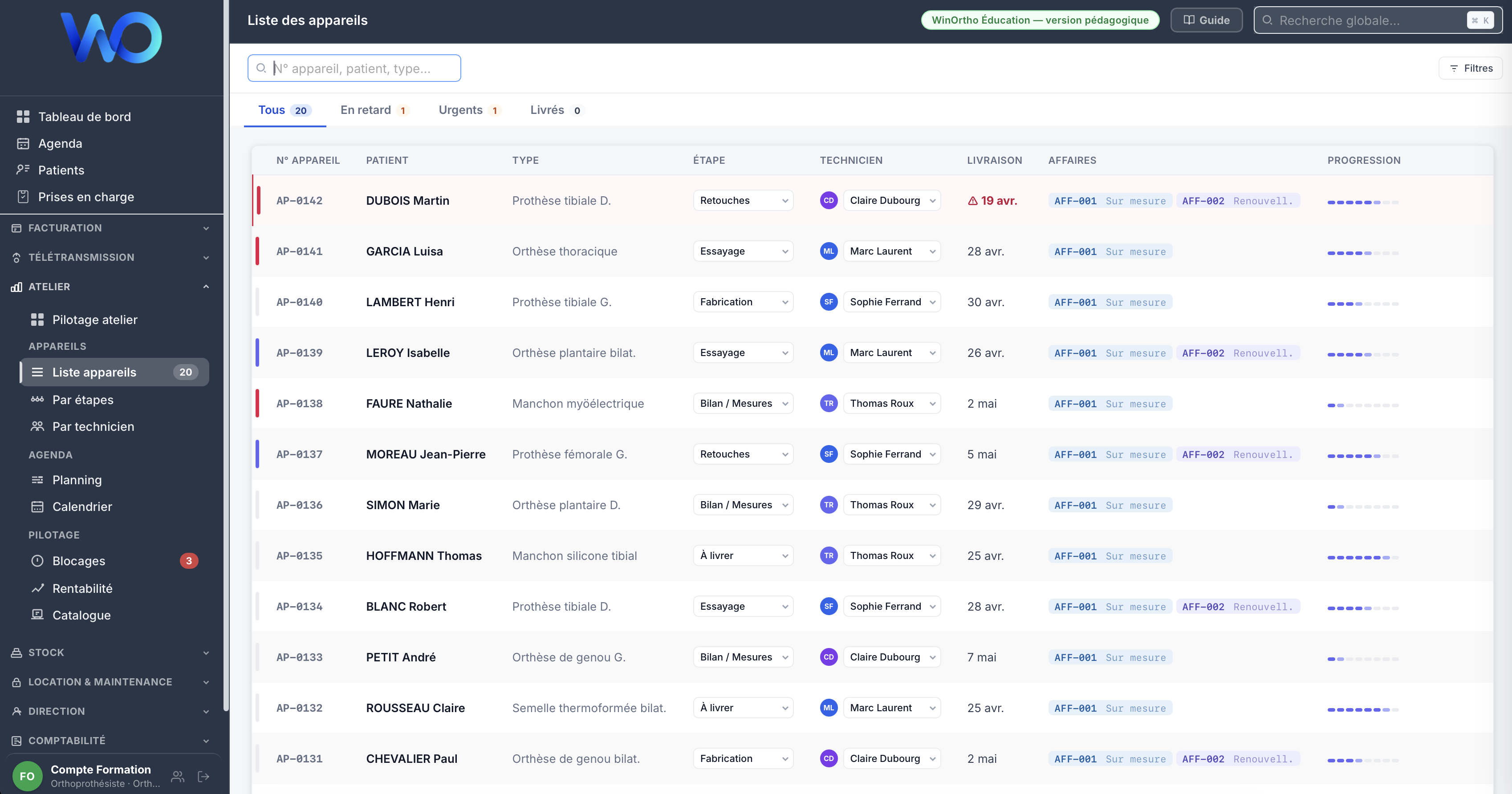 WinOrtho Éducation — interface application